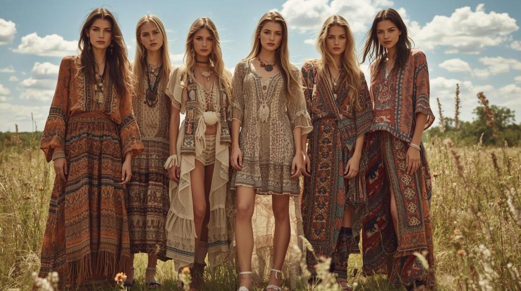 bohemian fashion style long dress outfit