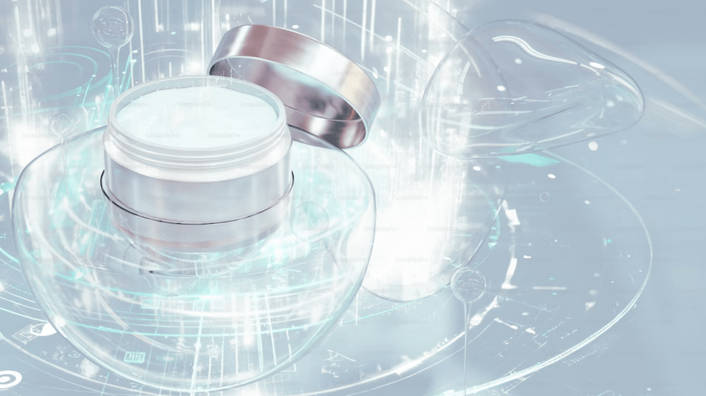 smartphone screen showing an AI skincare app analyzing skin and recommending personalized products